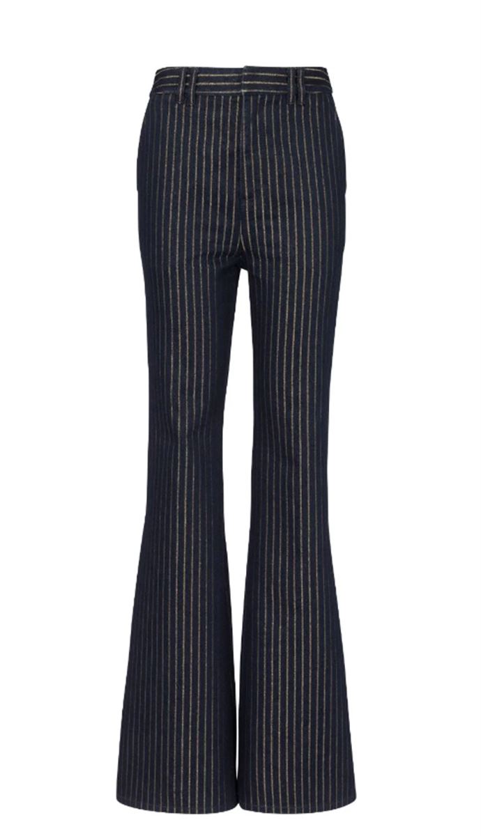 STRIPED HIGH-RISE FLARED JEANS