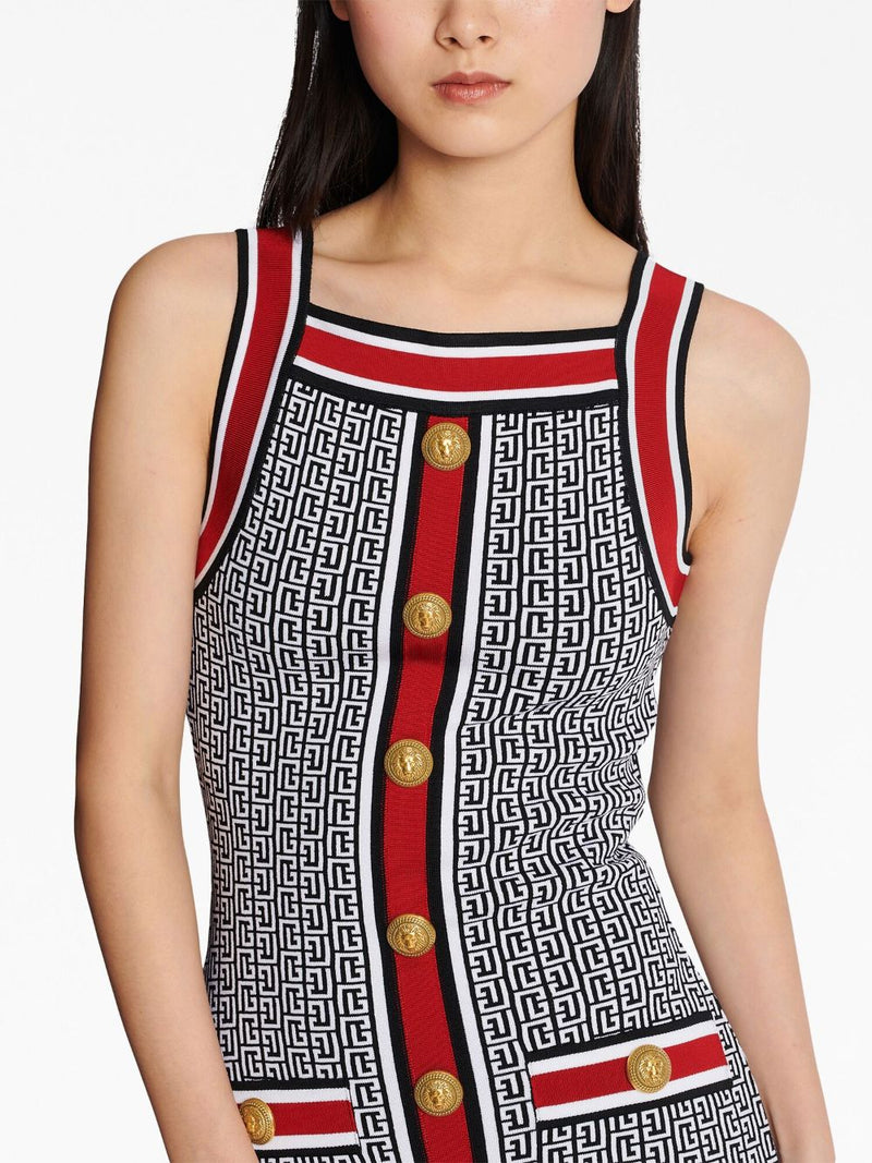 BUTTON-EMBELLISHED MONOGRAM MINIDRESS