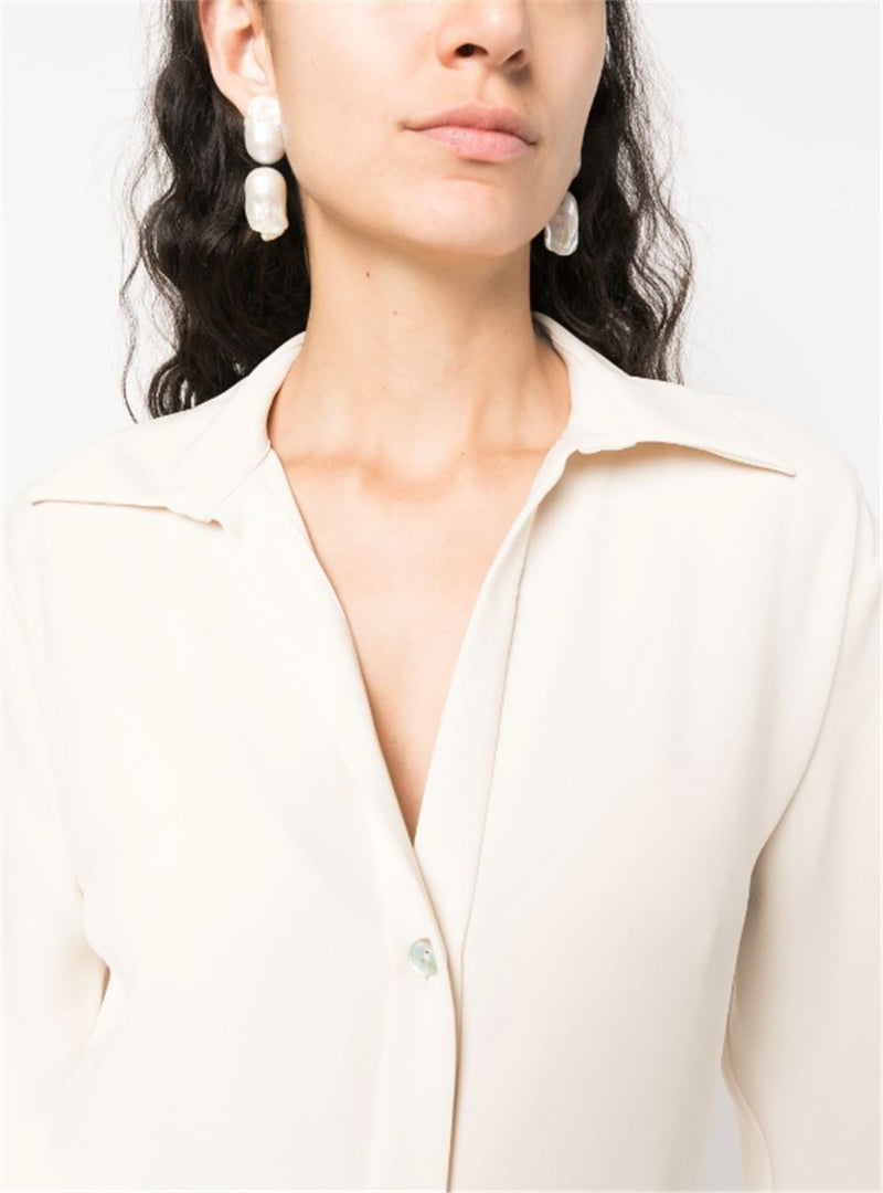 TIED-WAIST V-NECK SHIRT DRESS