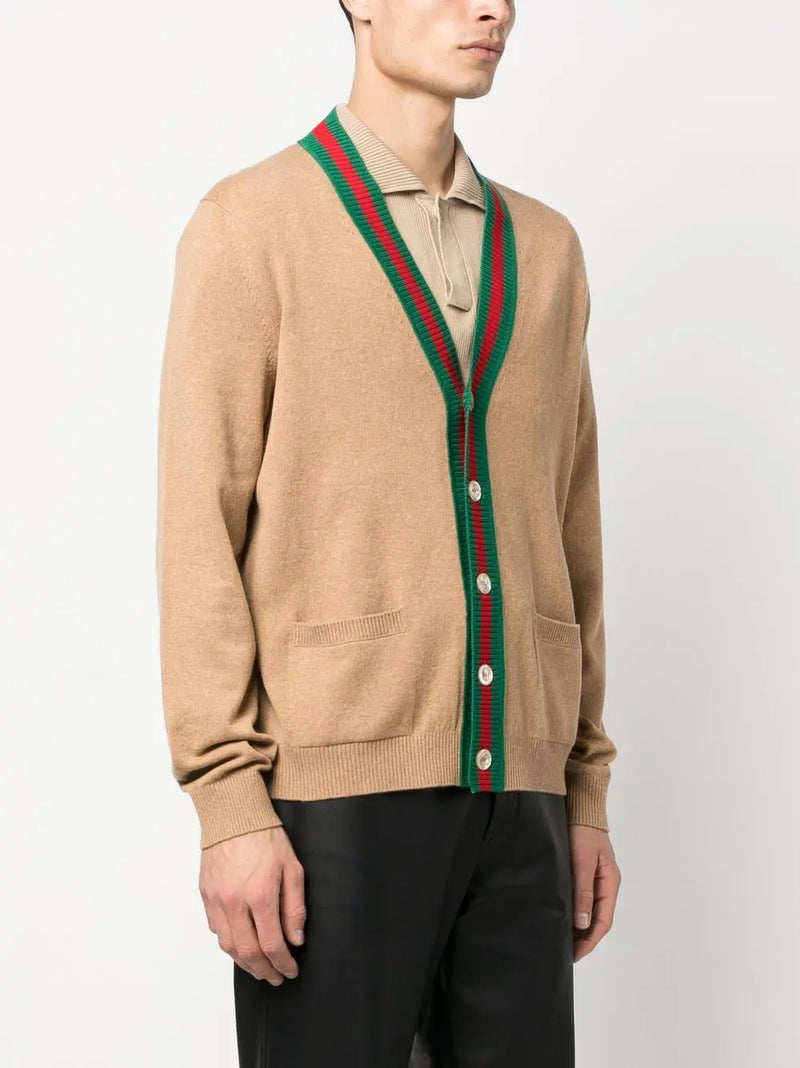 WEB-STRIPE CASHMERE CARDIGAN