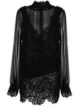 FLORAL-LACE HIGH-NECK MINIDRESS