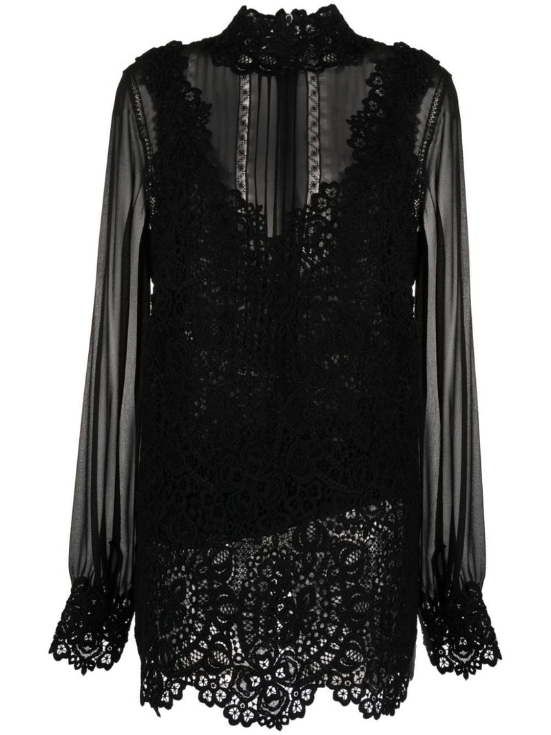 FLORAL-LACE HIGH-NECK MINIDRESS