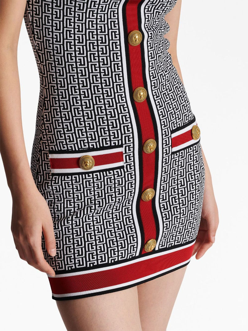 BUTTON-EMBELLISHED MONOGRAM MINIDRESS