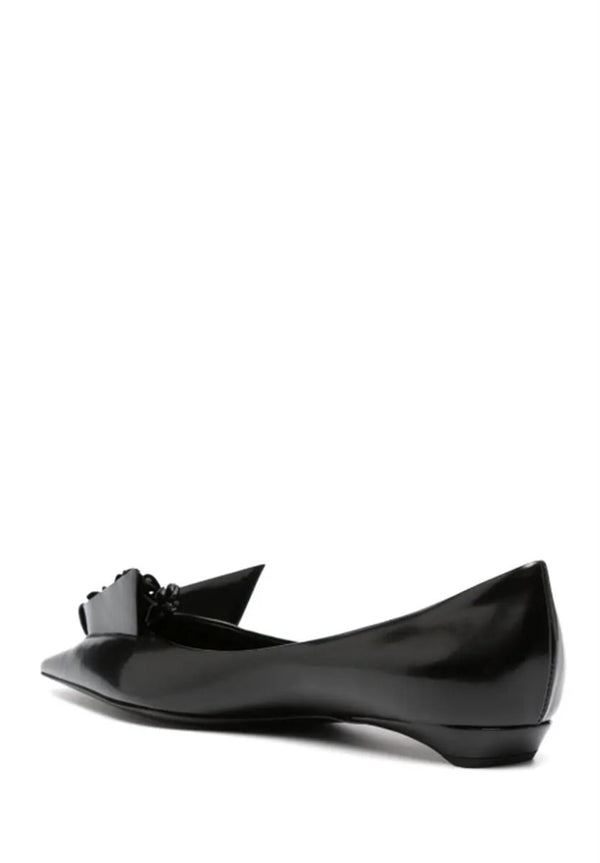 FLOWER-EMBELLISHED LEATHER BALLERINA PUMPS