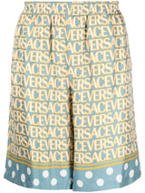 VERSACE ALLOVER-PRINT SILK SHORTS