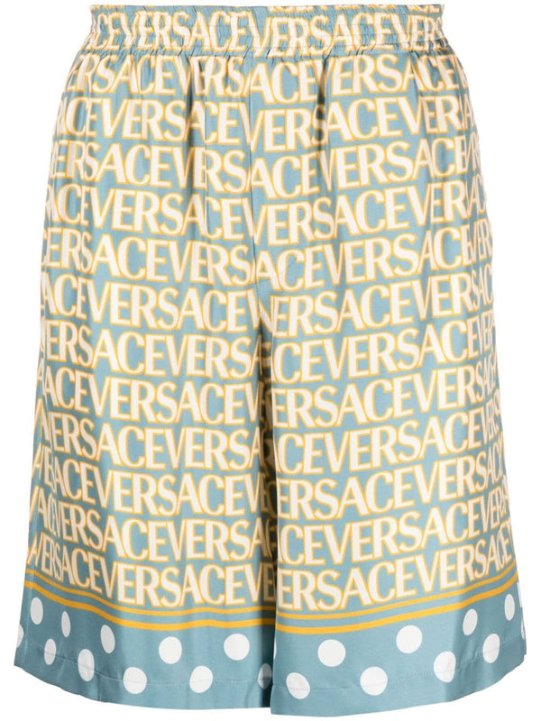 VERSACE ALLOVER-PRINT SILK SHORTS
