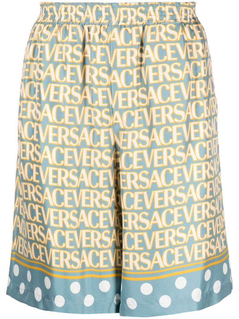 VERSACE ALLOVER-PRINT SILK SHORTS
