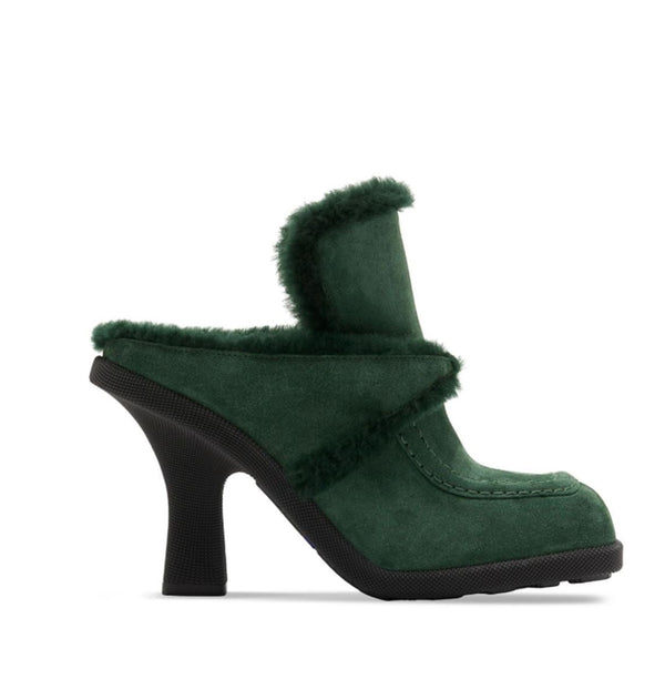 HIGHLAND SHEARLING-TRIM SUEDE MULES