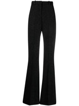STRIPED WOOL-BLEND FLARED TROUSERS