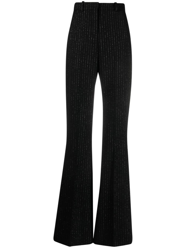 STRIPED WOOL-BLEND FLARED TROUSERS