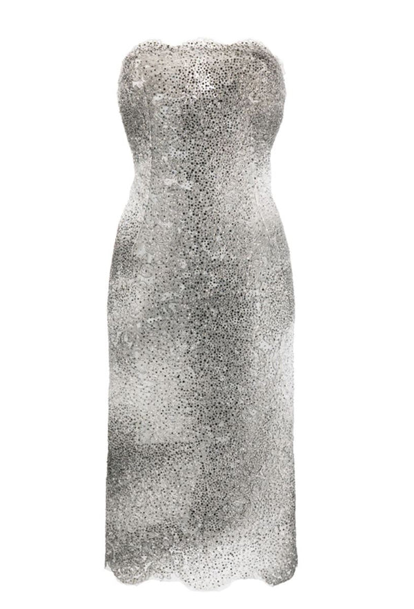 CRYSTAL-EMBELLISHED LACE MIDI DRESS