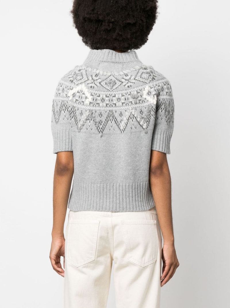 PATTERNED-JACQUARD SHORT-SLEEVED JUMPER