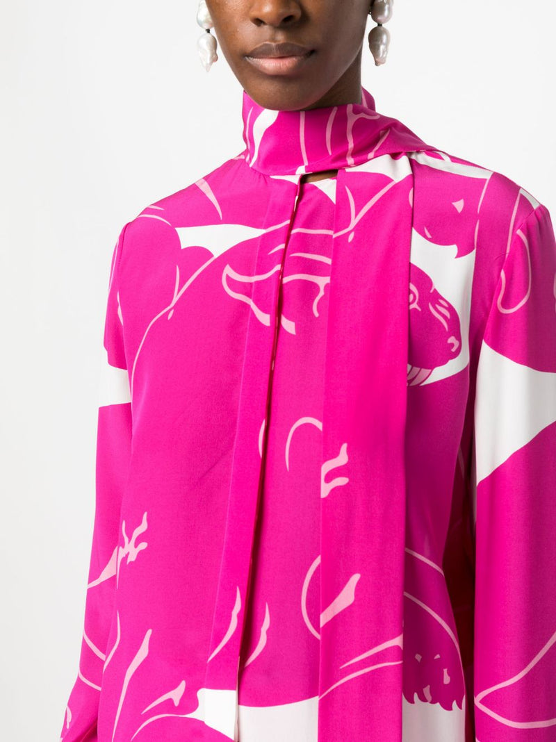 PANTHER-PRINT SILK BLOUSE