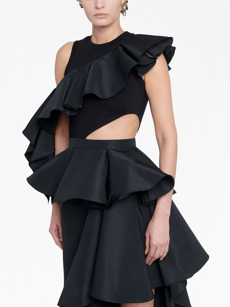 ASYMMETRIC RUFFLE-TRIMMED TANK TOP