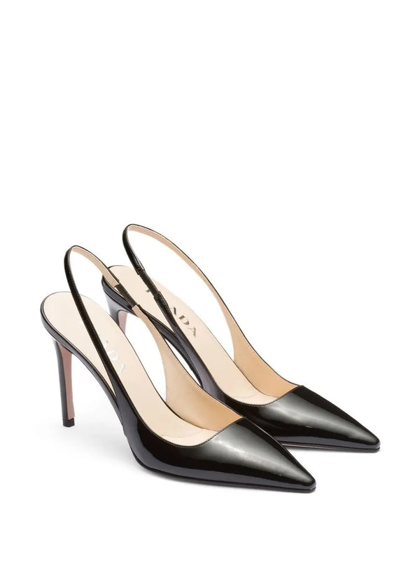 TRIANGLE LOGO LEATHER SLINGBACK PUMPS