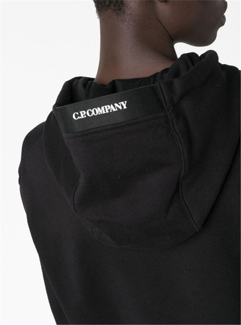 LENS-DETAIL HOODED COTTON JUMPER