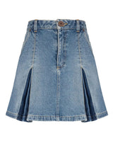 PLEATED DENIM SKIRT