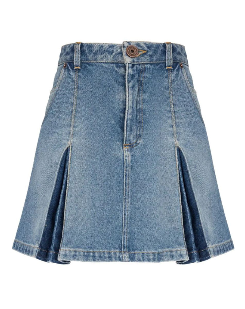 PLEATED DENIM SKIRT