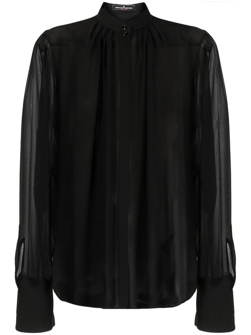 DETACHABLE FLORAL APPLIQUÉE SHEER SILK BLOUSE