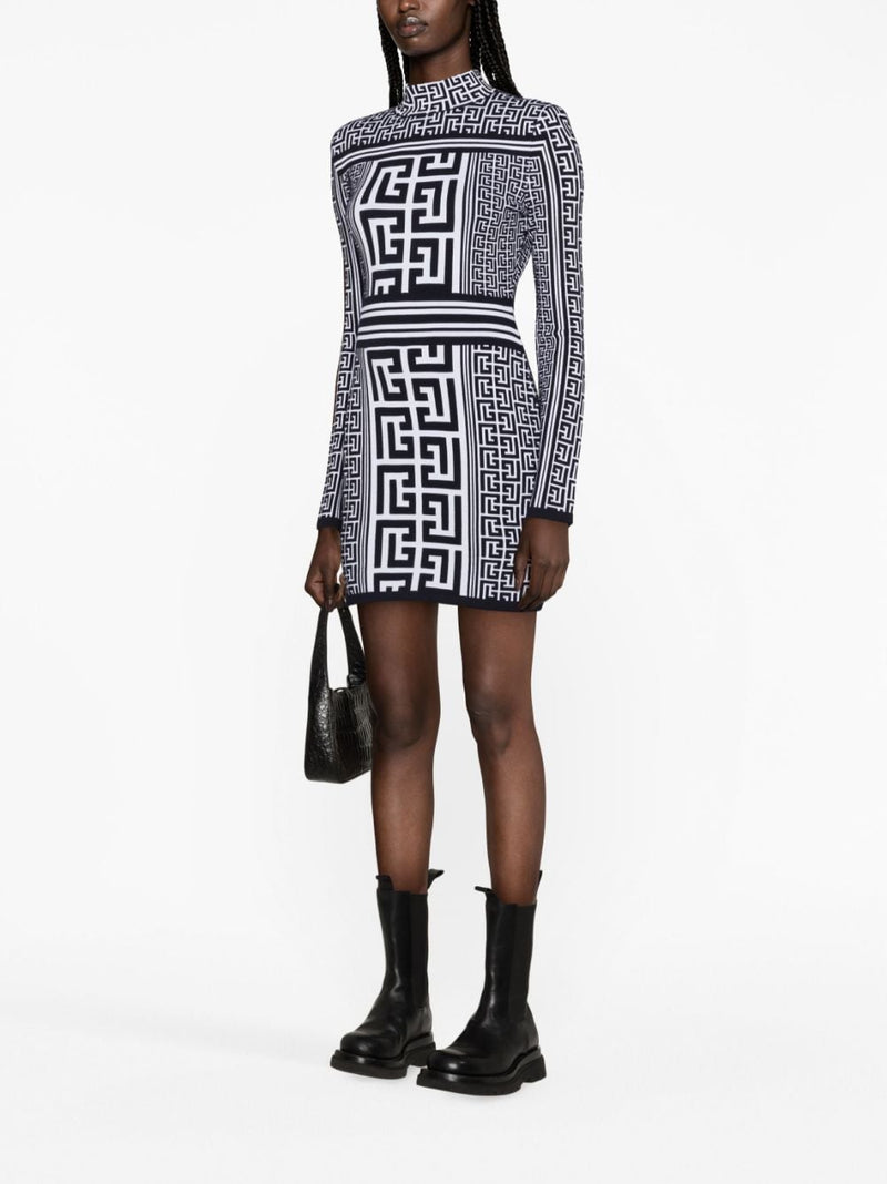 MONOGRAM-PRINT LONG-SLEEVE MINIDRESS