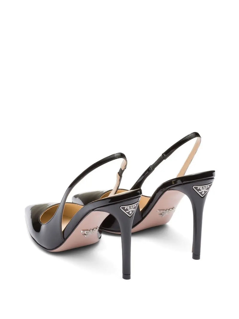 TRIANGLE LOGO LEATHER SLINGBACK PUMPS