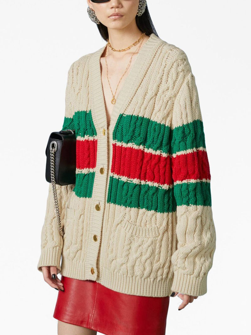WEB STRIPE CABLE-KNIT CARDIGAN