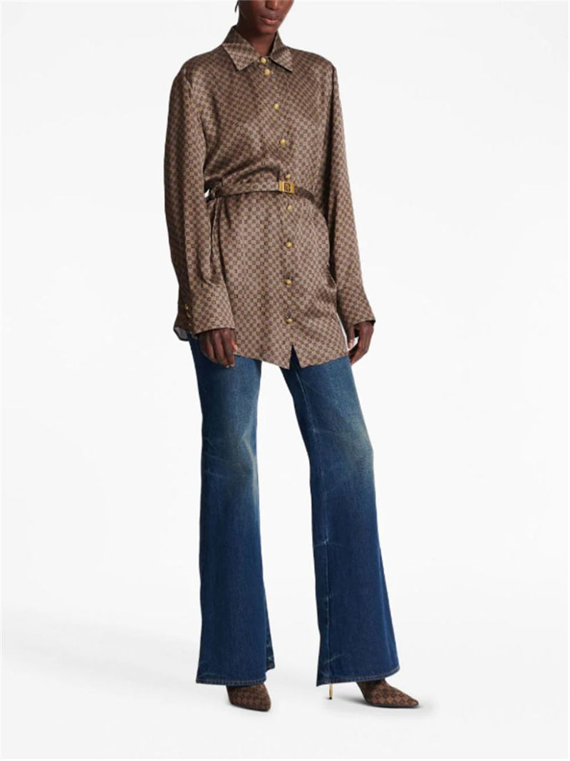 MINI MONOGRAM-PRINT SILK SHIRT