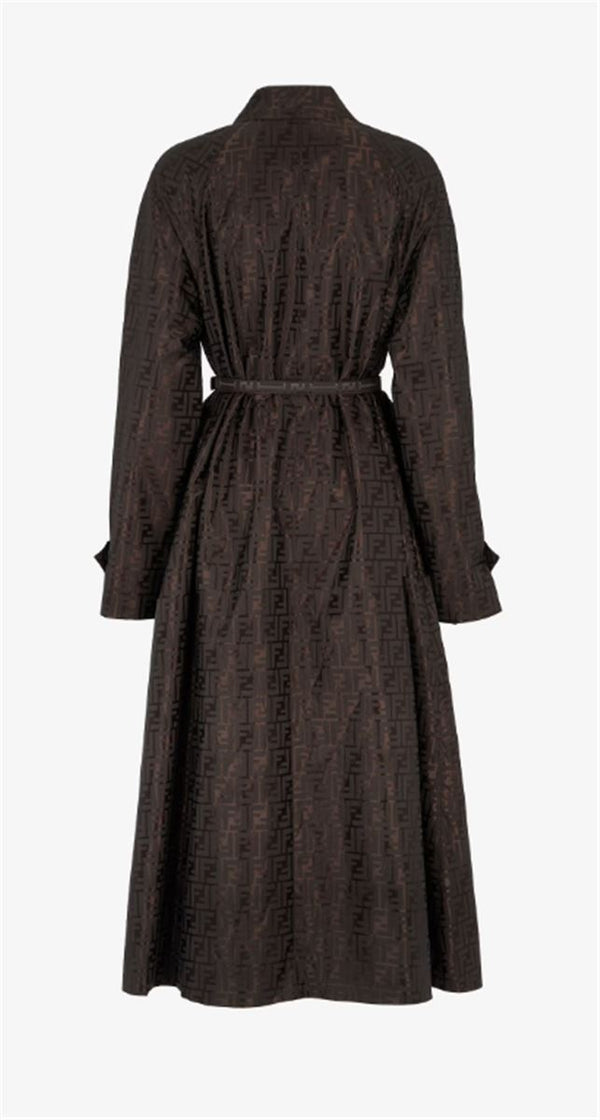BROWN FF JACQUARD FABRIC TRENCH COAT