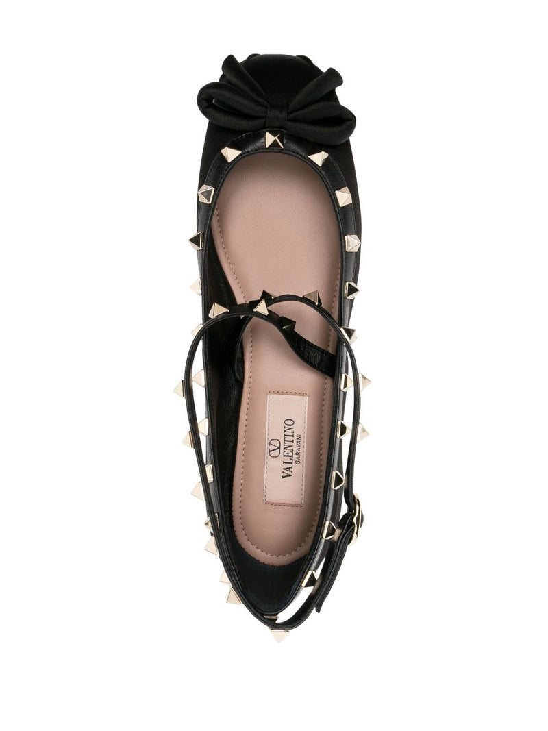 ROCKSTUD SATIN BALLERINA SHOES