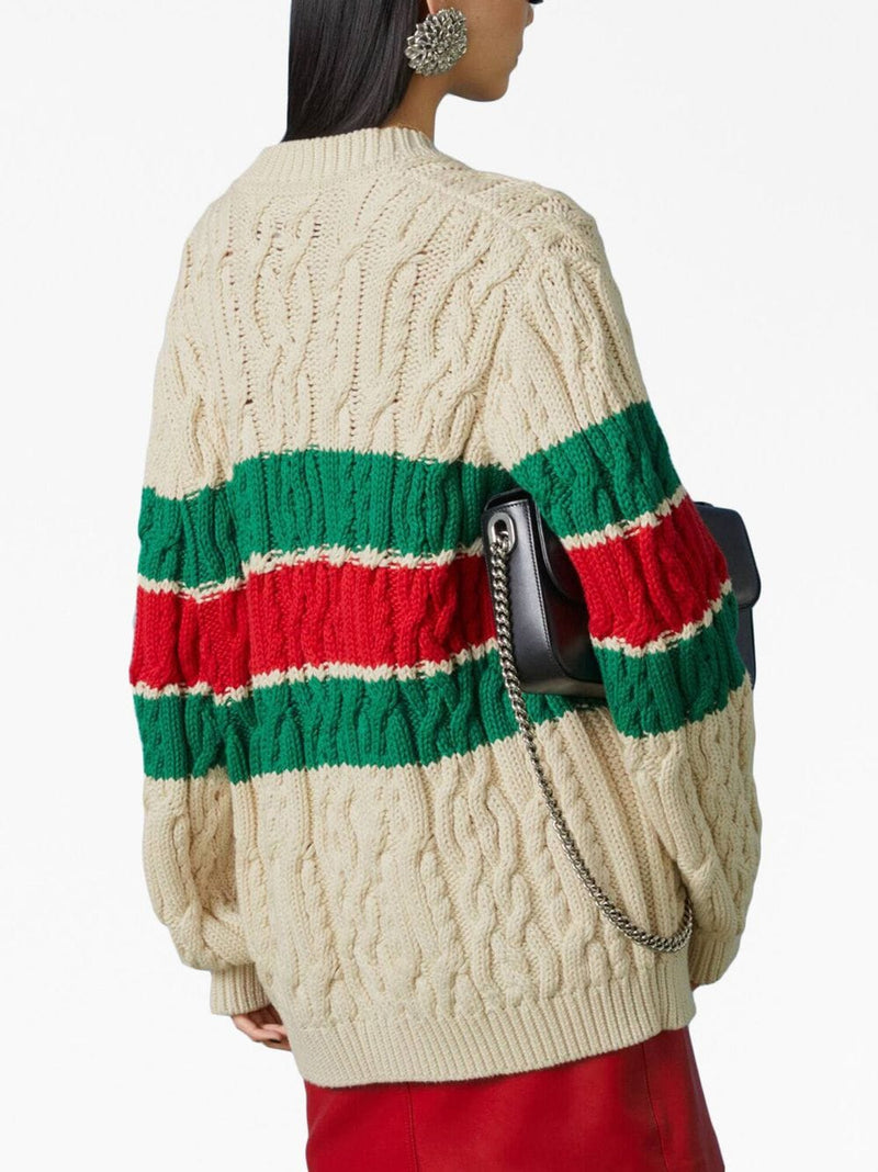 WEB STRIPE CABLE-KNIT CARDIGAN