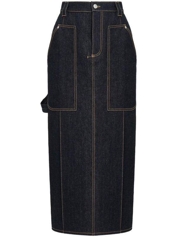HIGH-WAISTED DENIM MIDI SKIRT