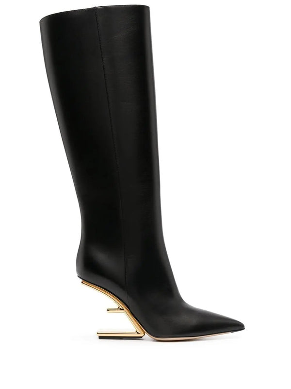 LOGO-HEEL LEATHER BOOTS