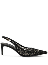 POINTED-TOE LACE-PANELLED PUMPS
