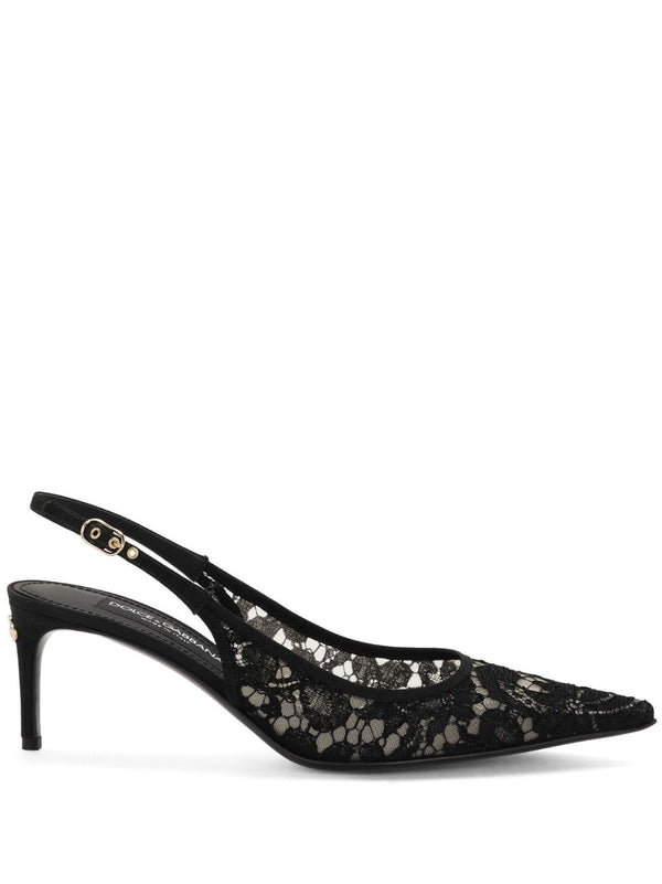 POINTED-TOE LACE-PANELLED PUMPS
