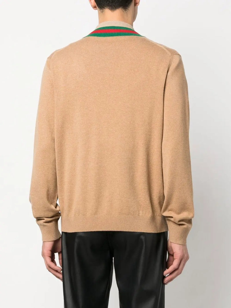 WEB-STRIPE CASHMERE CARDIGAN