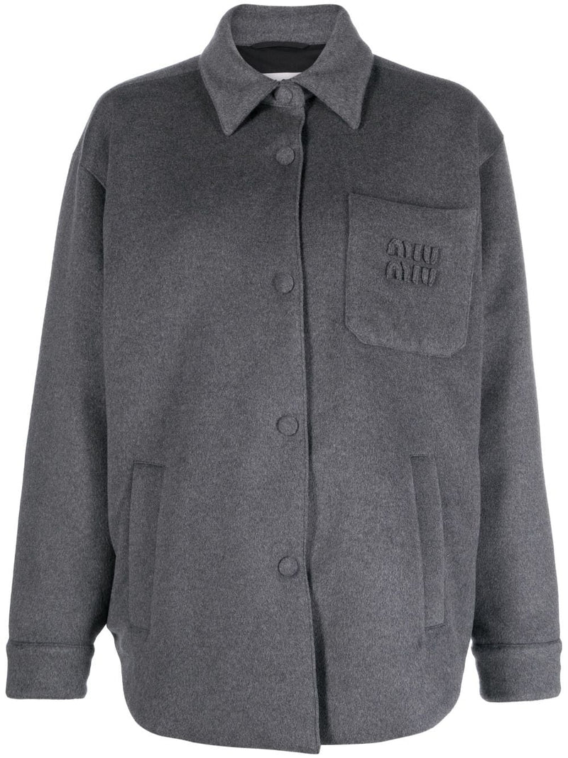 LOGO-EMBOSSED FELTED SHIRT JACKET