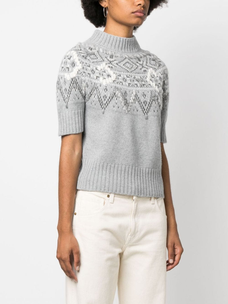 PATTERNED-JACQUARD SHORT-SLEEVED JUMPER