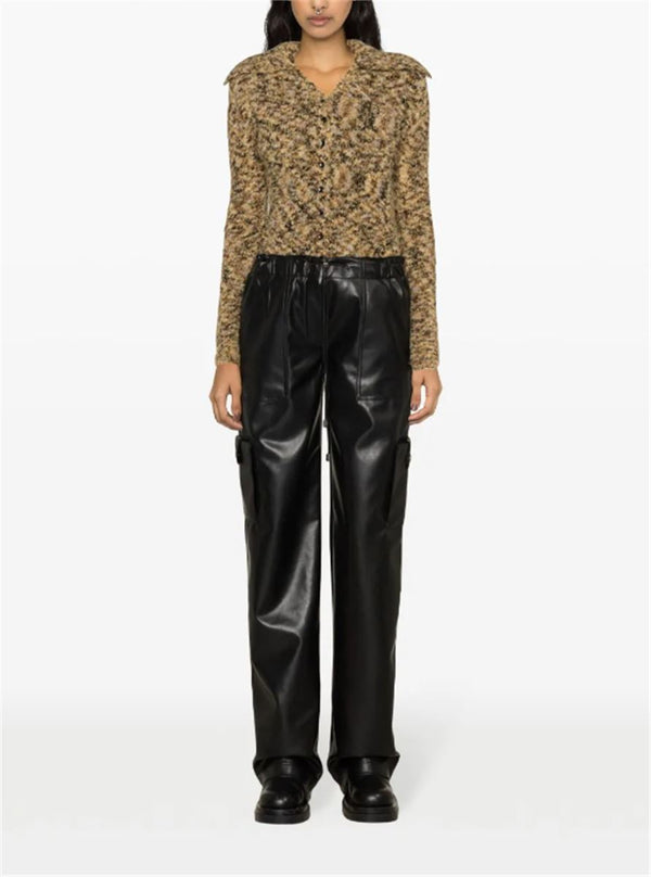 DRAWSTRING-WAIST FAUX-LEATHER TROUSERS