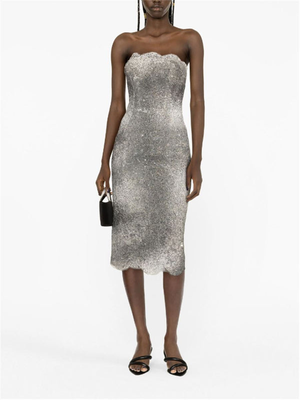 CRYSTAL-EMBELLISHED LACE MIDI DRESS