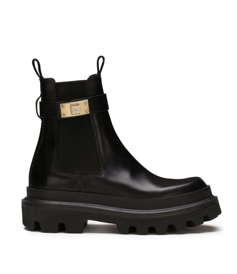 BRANDED-STRAP LEATHER ANKLE BOOTS