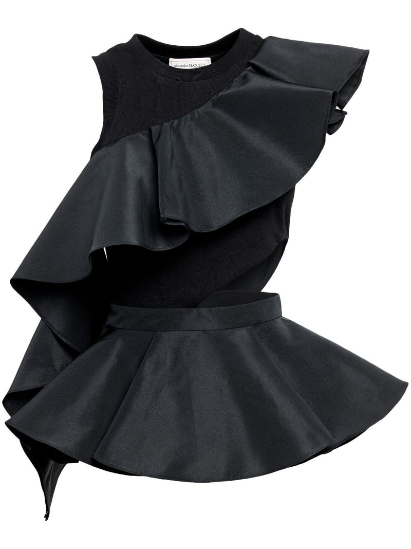 ASYMMETRIC RUFFLE-TRIMMED TANK TOP