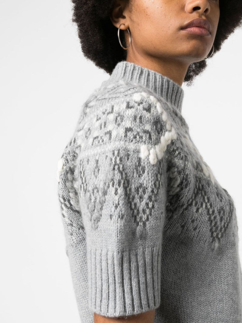 PATTERNED-JACQUARD SHORT-SLEEVED JUMPER