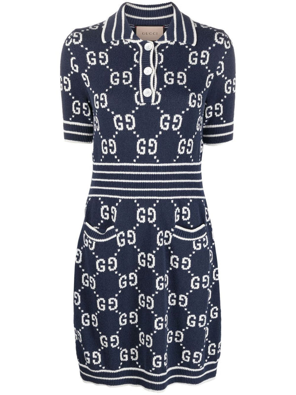 GG DAMIER-JACQUARD POLO DRESS