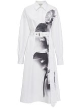 ORCHID-PRINT SHIRT FLARED DRESS