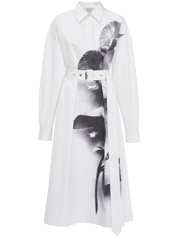 ORCHID-PRINT SHIRT FLARED DRESS