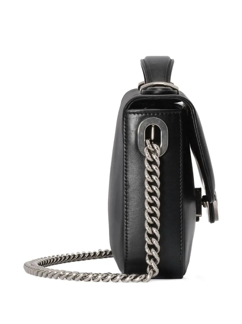 FOLDOVER-TOP LEATHER SHOULDER BAG