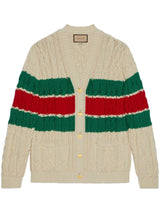 WEB STRIPE CABLE-KNIT CARDIGAN