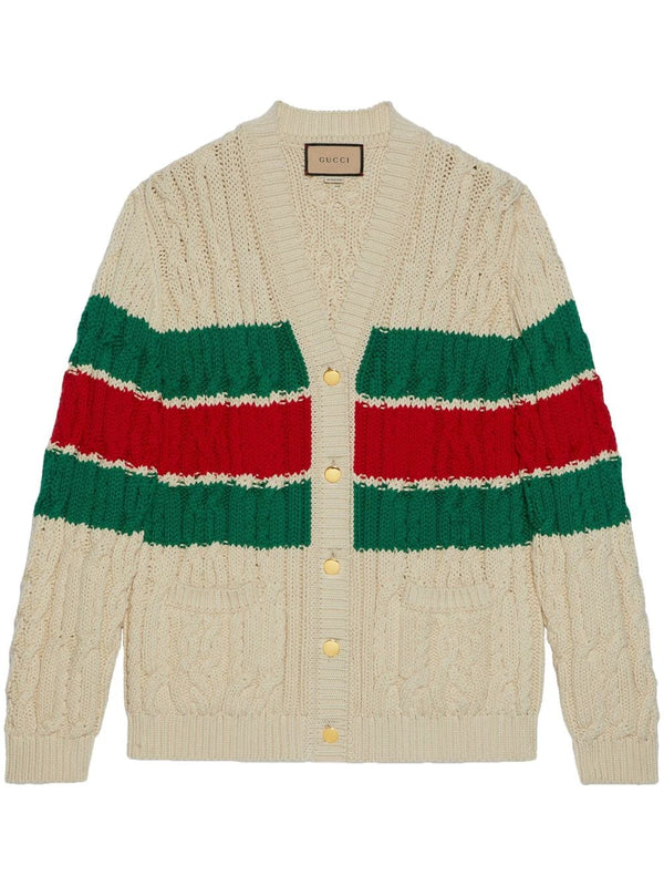 WEB STRIPE CABLE-KNIT CARDIGAN