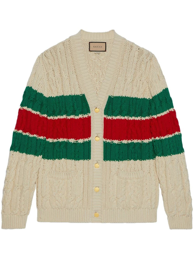 WEB STRIPE CABLE-KNIT CARDIGAN