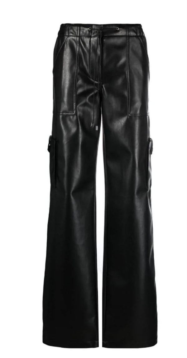 DRAWSTRING-WAIST FAUX-LEATHER TROUSERS